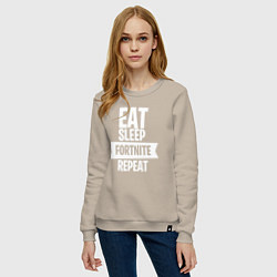 Свитшот хлопковый женский Eat Sleep Fortnite Repeat, цвет: миндальный — фото 2