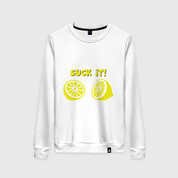 Свитшот хлопковый женский Suck it: lemon, цвет: белый