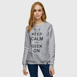 Свитшот хлопковый женский Кeep calm and geek on, цвет: меланж — фото 2