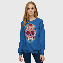Свитшот хлопковый женский Oldschool skull, цвет: синий — фото 2