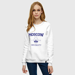 Свитшот хлопковый женский MGU Moscow University, цвет: белый — фото 2