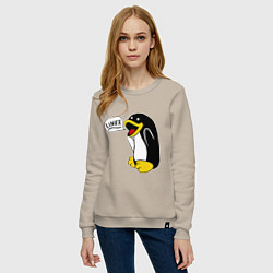 Свитшот хлопковый женский Пингвин: Linux, цвет: миндальный — фото 2