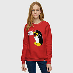 Свитшот хлопковый женский Пингвин: Linux, цвет: красный — фото 2