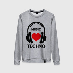 Свитшот хлопковый женский Techno Music is Love, цвет: меланж