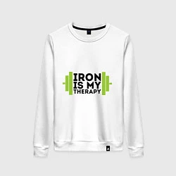 Свитшот хлопковый женский Iron is my therapy, цвет: белый