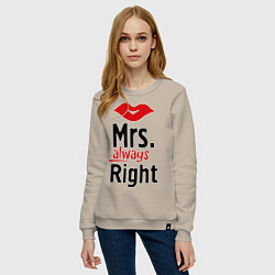 Свитшот хлопковый женский Mrs. always right, цвет: миндальный — фото 2