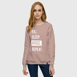 Свитшот хлопковый женский ЕСТЬ СПАТЬ ATEEZ ПОВТОРИТЬ, цвет: пыльно-розовый — фото 2