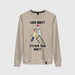 Свитшот хлопковый женский LOOK MORTY ITS NEW YEAR MORTY, цвет: миндальный