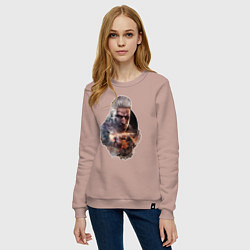 Свитшот хлопковый женский Геральт из Ривии ведьмак, цвет: пыльно-розовый — фото 2