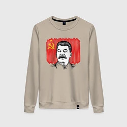 Свитшот хлопковый женский Сталин и флаг СССР, цвет: миндальный