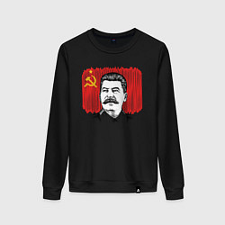 Свитшот хлопковый женский Сталин и флаг СССР, цвет: черный