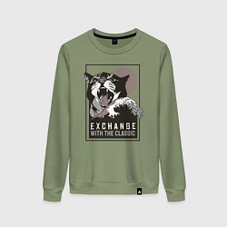 Свитшот хлопковый женский Кот и Волны, цвет: авокадо