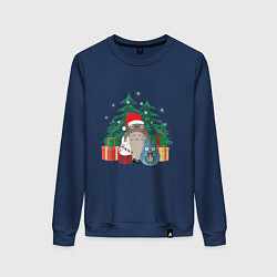 Свитшот хлопковый женский New Year Totoro, цвет: тёмно-синий