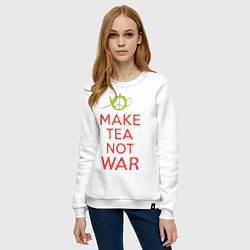 Свитшот хлопковый женский Make tea not war, цвет: белый — фото 2