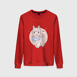Свитшот хлопковый женский Милая лама, цвет: красный