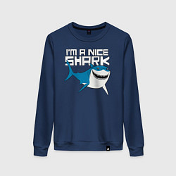 Свитшот хлопковый женский Im A Nice Shark, цвет: тёмно-синий