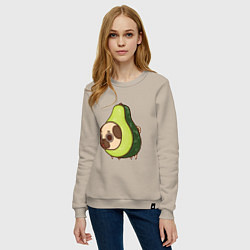 Свитшот хлопковый женский Мопс-авокадо, цвет: миндальный — фото 2