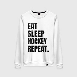 Свитшот хлопковый женский EAT SLEEP HOCKEY REPEAT, цвет: белый