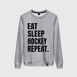 Свитшот хлопковый женский EAT SLEEP HOCKEY REPEAT, цвет: меланж