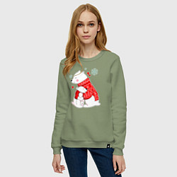 Свитшот хлопковый женский Медведица с медвежонеком, цвет: авокадо — фото 2