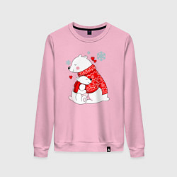 Свитшот хлопковый женский Медведица с медвежонеком, цвет: светло-розовый