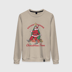 Свитшот хлопковый женский Rockin Santa, цвет: миндальный