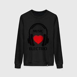 Свитшот хлопковый женский Electro Music is Love, цвет: черный
