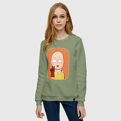 Свитшот хлопковый женский Сайтама One Punch Man, цвет: авокадо — фото 2