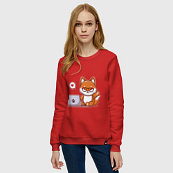 Свитшот хлопковый женский Cute fox and laptop, цвет: красный — фото 2