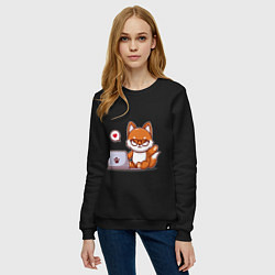 Свитшот хлопковый женский Cute fox and laptop, цвет: черный — фото 2