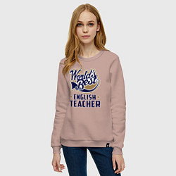 Свитшот хлопковый женский Worlds best English Teacher, цвет: пыльно-розовый — фото 2