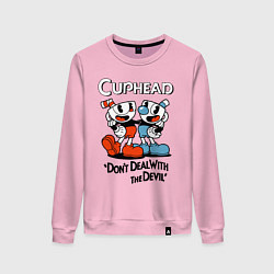 Свитшот хлопковый женский Cuphead, Dont deal with devil, цвет: светло-розовый