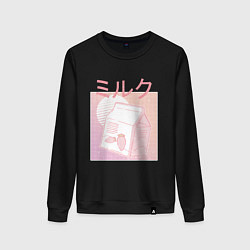 Свитшот хлопковый женский Vaporwave Strawberry Milk, цвет: черный