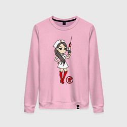 Свитшот хлопковый женский Медсестра со шприцом, цвет: светло-розовый