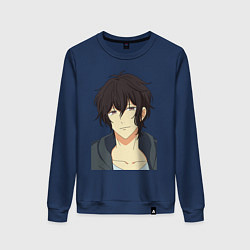 Свитшот хлопковый женский Угэцу Мурата улыбается, цвет: тёмно-синий