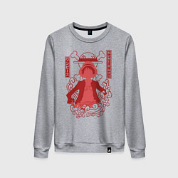 Свитшот хлопковый женский Манки Д Луффи Веселый Роджер, цвет: меланж