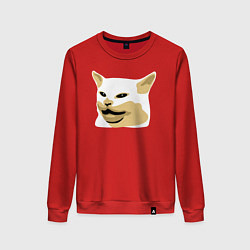 Свитшот хлопковый женский Кот Смадж Мем, цвет: красный
