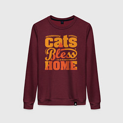 Свитшот хлопковый женский Cats bless home, цвет: меланж-бордовый