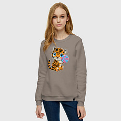 Свитшот хлопковый женский Сладкий Тигренок, цвет: утренний латте — фото 2