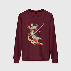 Свитшот хлопковый женский Самурай моря, цвет: меланж-бордовый