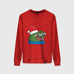 Свитшот хлопковый женский Pepe, pepe happy, Пепе хеппи, pepe happy new year, цвет: красный