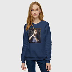 Свитшот хлопковый женский Леонардо Ди Каприо, фотопортрет, цвет: тёмно-синий — фото 2