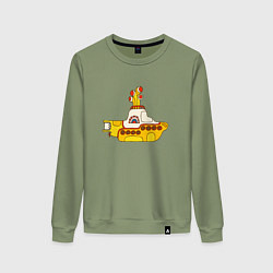 Свитшот хлопковый женский The Beatles Yellow Submarine в дудл стиле, цвет: авокадо