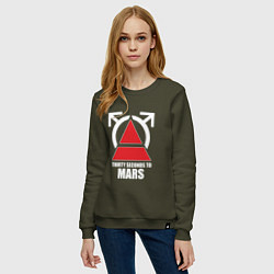 Свитшот хлопковый женский 30 Seconds To Mars Logo, цвет: хаки — фото 2
