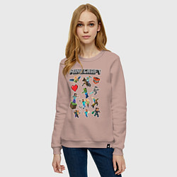 Свитшот хлопковый женский МИР МАНКРАФТА, ГЕРОИ И МОНСТРЫ ИГРЫ, цвет: пыльно-розовый — фото 2