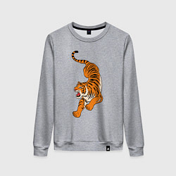 Свитшот хлопковый женский Агрессивный коварный тигр, цвет: меланж