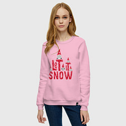 Свитшот хлопковый женский Let it snow - пусть идет снег, цвет: светло-розовый — фото 2