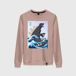 Свитшот хлопковый женский Godzilla in The Waves Eastern, цвет: пыльно-розовый