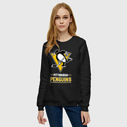 Свитшот хлопковый женский Питтсбург Пингвинз , Pittsburgh Penguins, цвет: черный — фото 2