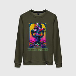 Свитшот хлопковый женский МИР ВИДЕОИГР ENTER THE VIDEO GAMES, цвет: хаки
